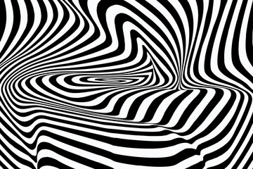 Optical Art of minimal black and white color. Abstract illusion psychedelic spiral. Hypnotic Pattern. Background curve vector line for banner, cover, poster, card.  Vector illustration.
