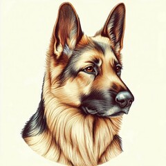 portrait of a german shepherd dog pencil drawing illustration isolated on white background Generative AI