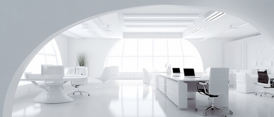 Fototapeta na wymiar modern bright office interior in white tones 3d mock-up, generative AI