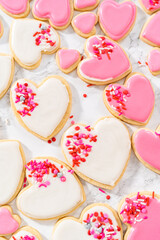 Heart-shaped sugar cookies with royal icing