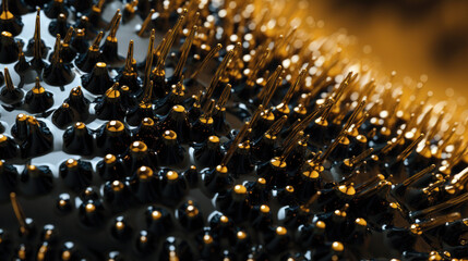 Golden Magnetic Enchantment: Macro Details of Ferrofluid's Magnetic Properties. Generative AI - obrazy, fototapety, plakaty