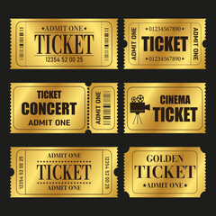 Vector set of golden ticket template. Invite ticket .Vector illustration.