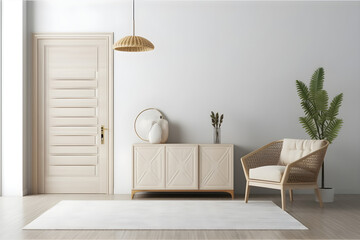 Modern living room interior with door and armchair 3d rendering