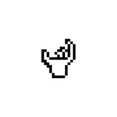 this is a hand icon in pixel art with black color and white background ,this item good for presentations,stickers, icons, t shirt design,game asset,logo and your project.