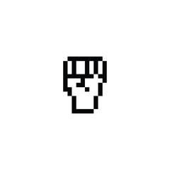this is a hand icon in pixel art with black color and white background ,this item good for presentations,stickers, icons, t shirt design,game asset,logo and your project.