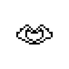 this is a hand icon in pixel art with black color and white background ,this item good for presentations,stickers, icons, t shirt design,game asset,logo and your project.