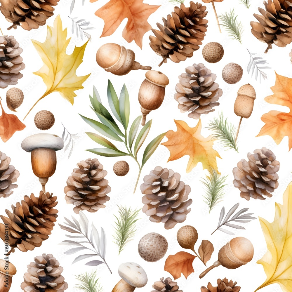Canvas Prints spring abstraction of yellow-orange leaves and various little things. leaves on a white background