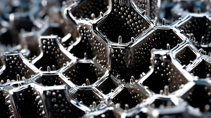 Magnetic Alchemy: Macro Explorations of Silver Ferrofluid's Biogenic Textures. Generative AI - obrazy, fototapety, plakaty
