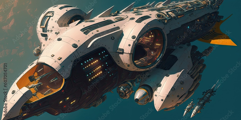 Wall mural cyber punk spaceship seen from above. glorious generative ai.