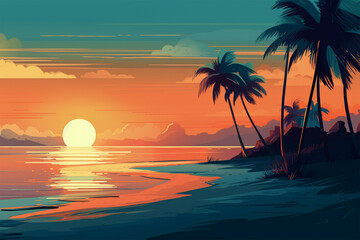 Fototapeta na wymiar Abstract color tropical island landscape illustration.Created with generative ai