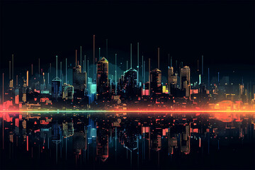 Abstract color cityscape illustration.Tall skycrapers..Created with generative ai