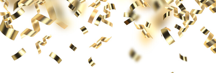 golden confetti on white background falling overlay design