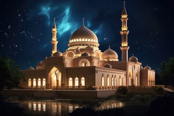 Fototapeta na wymiar A mosque with a starry sky behind it Generative Ai