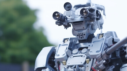 robot, combat machine, humanoid android with artificial intelligence and machine gun