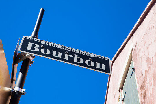 New Orleans French Quarter Cityscape with Bourbon Street sign