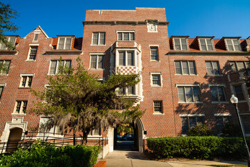 Fototapeta na wymiar Typical American college campus with classic brick architecture