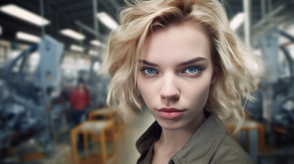 Fototapeta premium young adult woman or teenager, fictional location or at work job, indoor