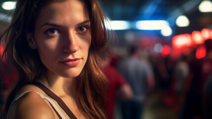 young adult woman or teenage girl works in a production hall or logistics center, training job or practical semester, working, many people in the background in the warehouse