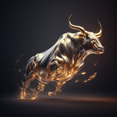 Złoty byk - hossa na giełdzie - wzrost w akcjach - Gold bull - bull market in the stock market - growth in equities - AI Generated