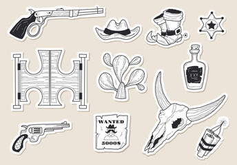 Cowboy western saloon wild west sticker isolated set. Vector graphic design illustration
