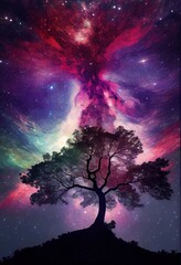 Obraz na płótnie Canvas tree in the night with colorful sky