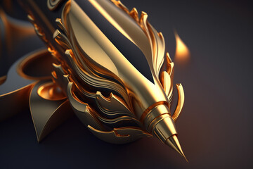 Pisać złotem - złoty długopis narzędzie pisarza - Write with gold - a gold pen a writer's tool - AI Generated - obrazy, fototapety, plakaty