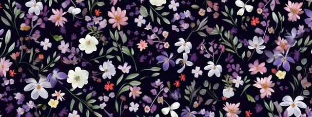 Blooming Symphony: A Flower Seamless Pattern, Floral Design, Web Banner, Wide Size, Generative AI