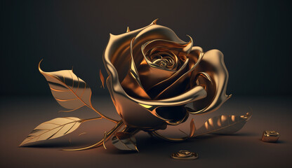 Luksusowy kwiat - złot róża - bogaty związek - Luxury flower - golden rose - rich relationship - AI Generated - obrazy, fototapety, plakaty