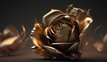 Pąk złotej róży - wyjątkowy romans, złoty związek - Golden rose bud - a unique romance, a golden relationship - AI Generated - obrazy, fototapety, plakaty