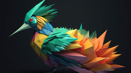 Rajski ptak origami, tropikalny ptak z papieru - koncept - Origami bird of paradise, tropical paper bird - concept - AI Generated - obrazy, fototapety, plakaty