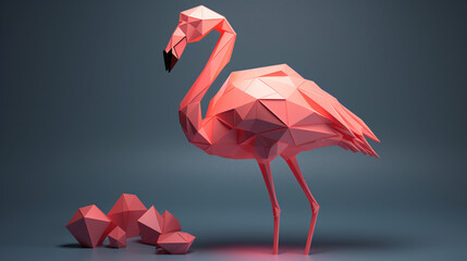 Flaming z papieru - orgimai 3d - emocje, miłość - Flamingo made of paper - orgimai 3d - emotions, love  - AI Generated - obrazy, fototapety, plakaty