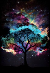 Fototapeta na wymiar landscape of a tree with glowing sky