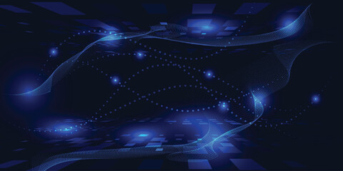 Vector illustration of futuristic waveform dot connecting network.Digital communication innovation and technology concepts.  