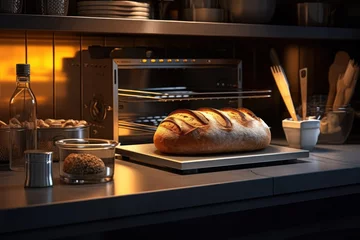 Fotobehang bake bread in front modern oven stuff food photography © MeyKitchen