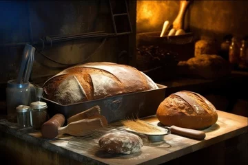 Selbstklebende Fototapeten bake bread in front oven and stuff food photography © MeyKitchen