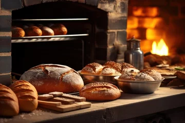 Zelfklevend Fotobehang bake bread in front modern oven stuff food photography © MeyKitchen