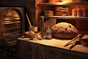 bake bread in front modern oven stuff food photography