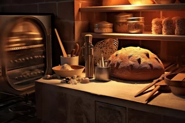 Gordijnen bake bread in front modern oven stuff food photography © MeyKitchen