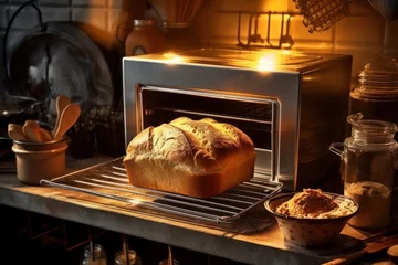 Rolgordijnen bake bread in front modern oven stuff food photography © MeyKitchen