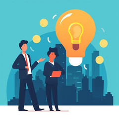 2D flat illustration image of a business man with bright ideas. Isolated on plain color background.