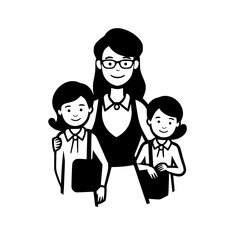 Fototapeta premium Teacher and schoolgirls vector illustration isolated on transparent background