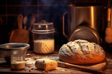Tuinposter bake bread in front oven and stuff food photography © MeyKitchen