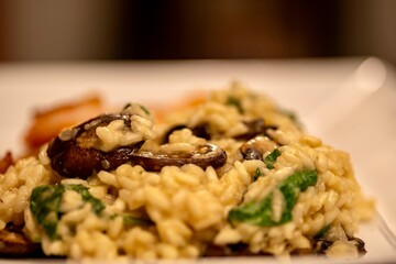 Mushroom and Spinach Risotto served with Pan-Seared Scallops and Shrimp