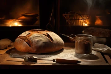 Fotobehang bake bread in front oven and stuff food photography © MeyKitchen