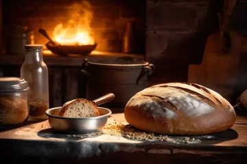 Selbstklebende Fototapeten bake bread in front oven and stuff food photography © MeyKitchen