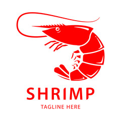 Seafood logo with red shrimp.