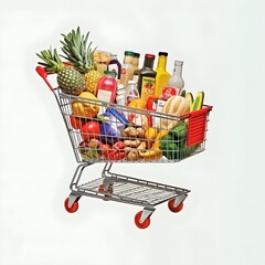 The art of grocery shopping, a snapshot of a cart filled with edibles, shopping cart with fruit