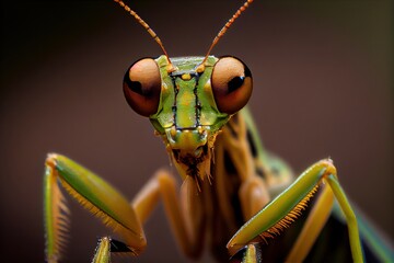 close up green praying mantis