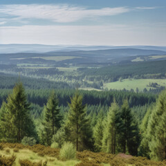 Fototapeta premium A view of a forest from a hill Generative Ai