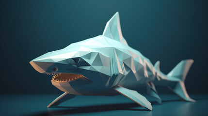 Papierowy drapieżnik - origami rekin - model 3d - Paper predator - origami shark - 3d model - AI Generated - obrazy, fototapety, plakaty